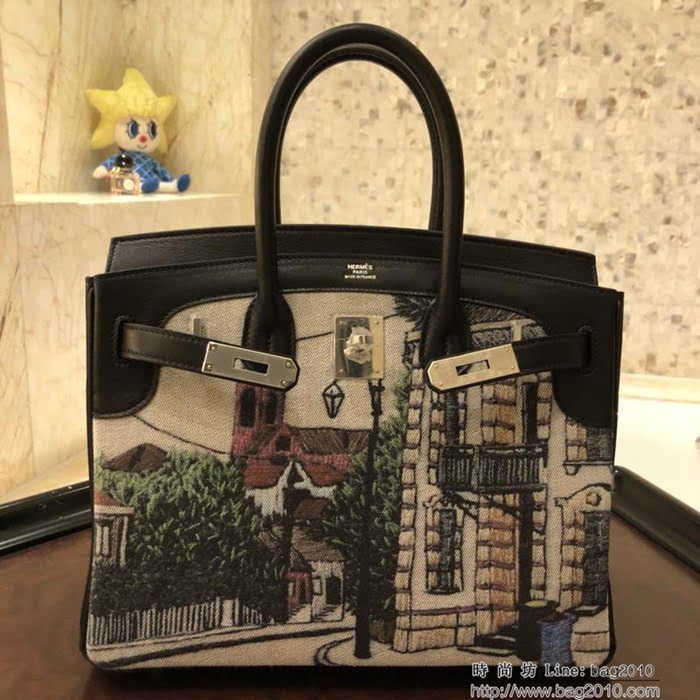 HERMES愛馬仕 30cm Birkin鉑金包 頂級蕾絲拼接皮 彩繪獨立圖案 時尚手提包  Ama1085